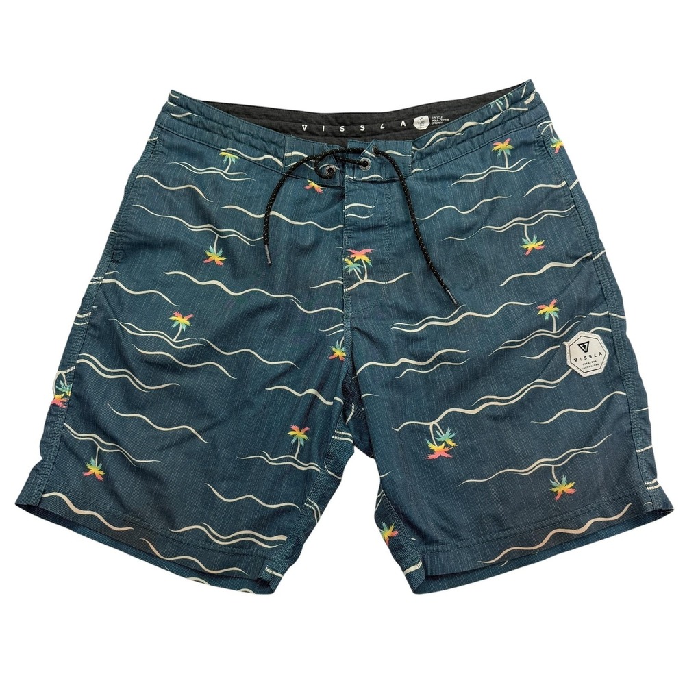 Vissla Board Shorts Mens 32 Blue Striped Microfiber Drawstring Pockets 8 Inseam